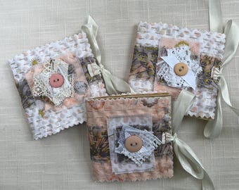 Tiny Slow Stitched Journals - Set of Three - Hand Stitched Journals - Handmade