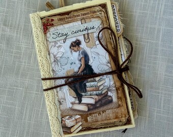 Back To Books -Handmade Paper Journal - Book/Library Themed