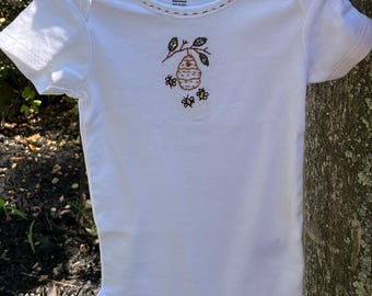 Bee Kind - Hand Embroidered Baby Onesie - 12 months - Bee Hive