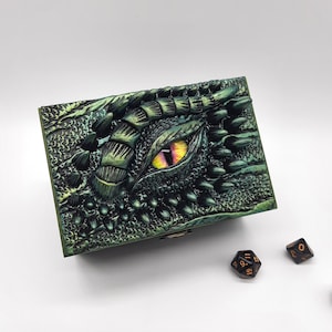 Holzkiste grüner Drache, Tokenbox, Tarotkartenaufbewahrung