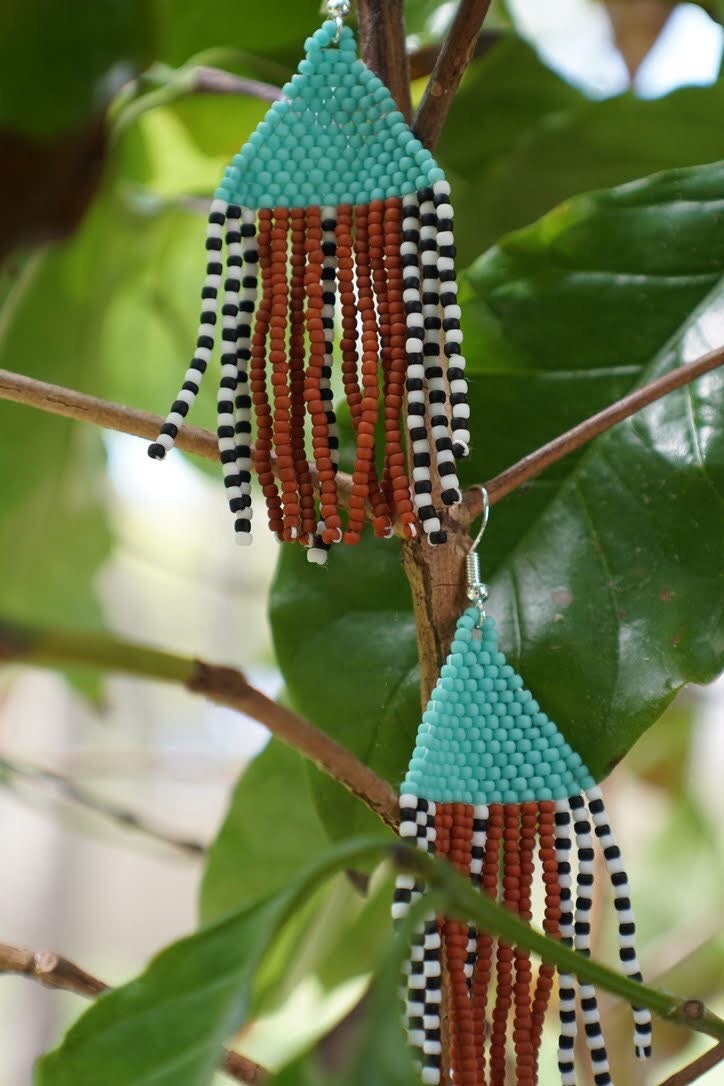 Chandelier Fringe Woven Seed Bead Earrings in Turquoise Etsy