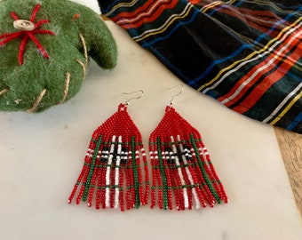 Stuart Plaid: Tartan Seed Bead Earrings