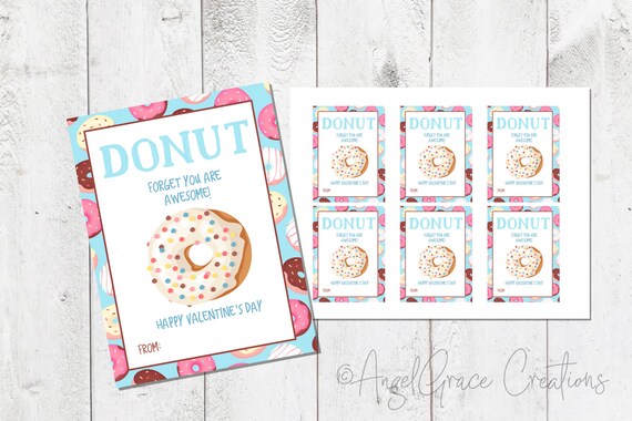 Donut Valentine Printable Printable Valentine Card for Kids | Etsy