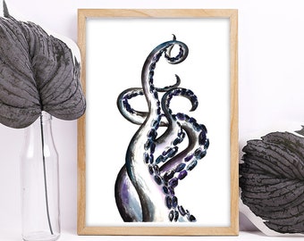 Watercolor Abstract Tentacle Art Print | Kraken Tentacles, Ursula Vibes, Bathroom Artwork, Home Decor, Steampunk Abstract Watercolor
