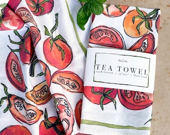Paño de cocina con estampado de tomates: decoración vibrante para la cocina, 100 % algodón