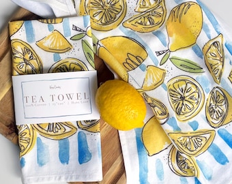 Paño de cocina de algodón con estampado de limones: decoración vibrante para la cocina