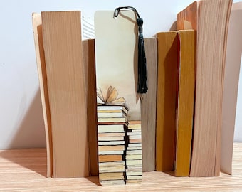 Watercolor Book Stack Bookmark: Original Artwork Print