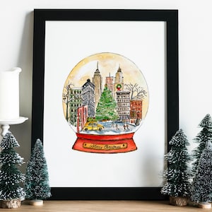 NYC Christmas Snow Globe Watercolor Print