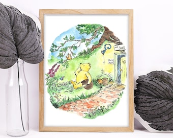 Winnie the Pooh Watercolor Art Print: A.A. Milne Nursery Decor