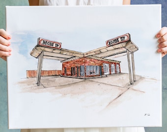 Hoods Up Orlando Watercolor Print: Downtown Landmark Art