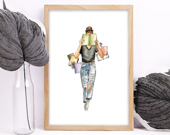 Reading Girl Watercolor Print: Book Lover Gift