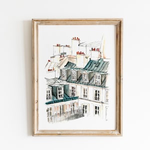 Paris Rooftops Watercolor Print | Travel Artwork, Paris Watercolor Sketch,, Wanderlust Art Print, Traveler gift