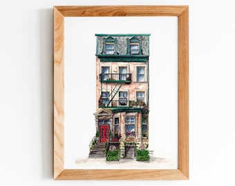 Springtime Brooklyn Brownstone Watercolor Giclée Print