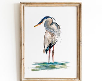 Blue Heron Watercolor Print | Heron Artwork, Bird Watercolor Sketch, Art Print, Ornithophile Gift