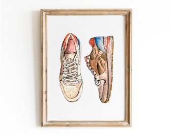 90s Sneakers Watercolor Print: Retro Shoe Sketch