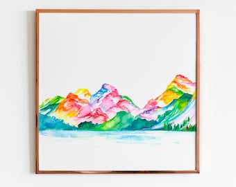 Watercolor Mountains- Small Range | Print of original artwork | Travel Inspired Painting, Home & Office Decor, Wanderlust Gift