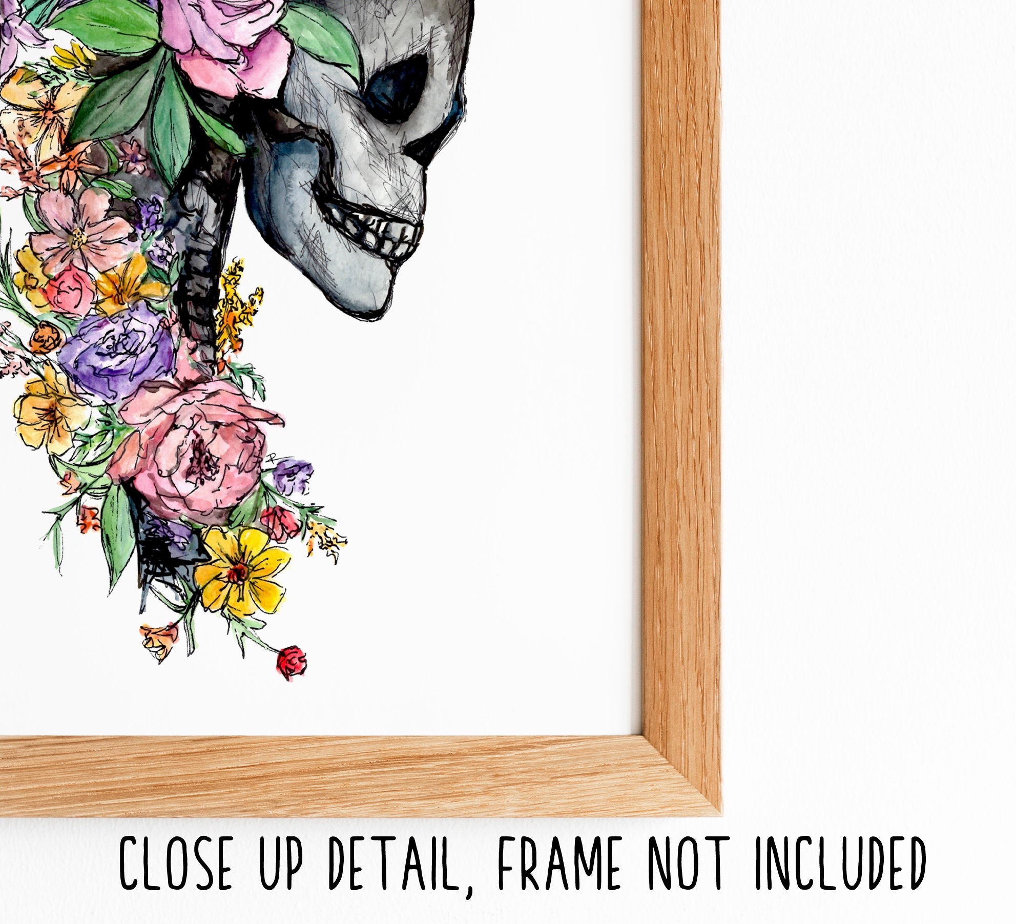 Skull Floral Watercolor Print Watercolor Sketch - Etsy