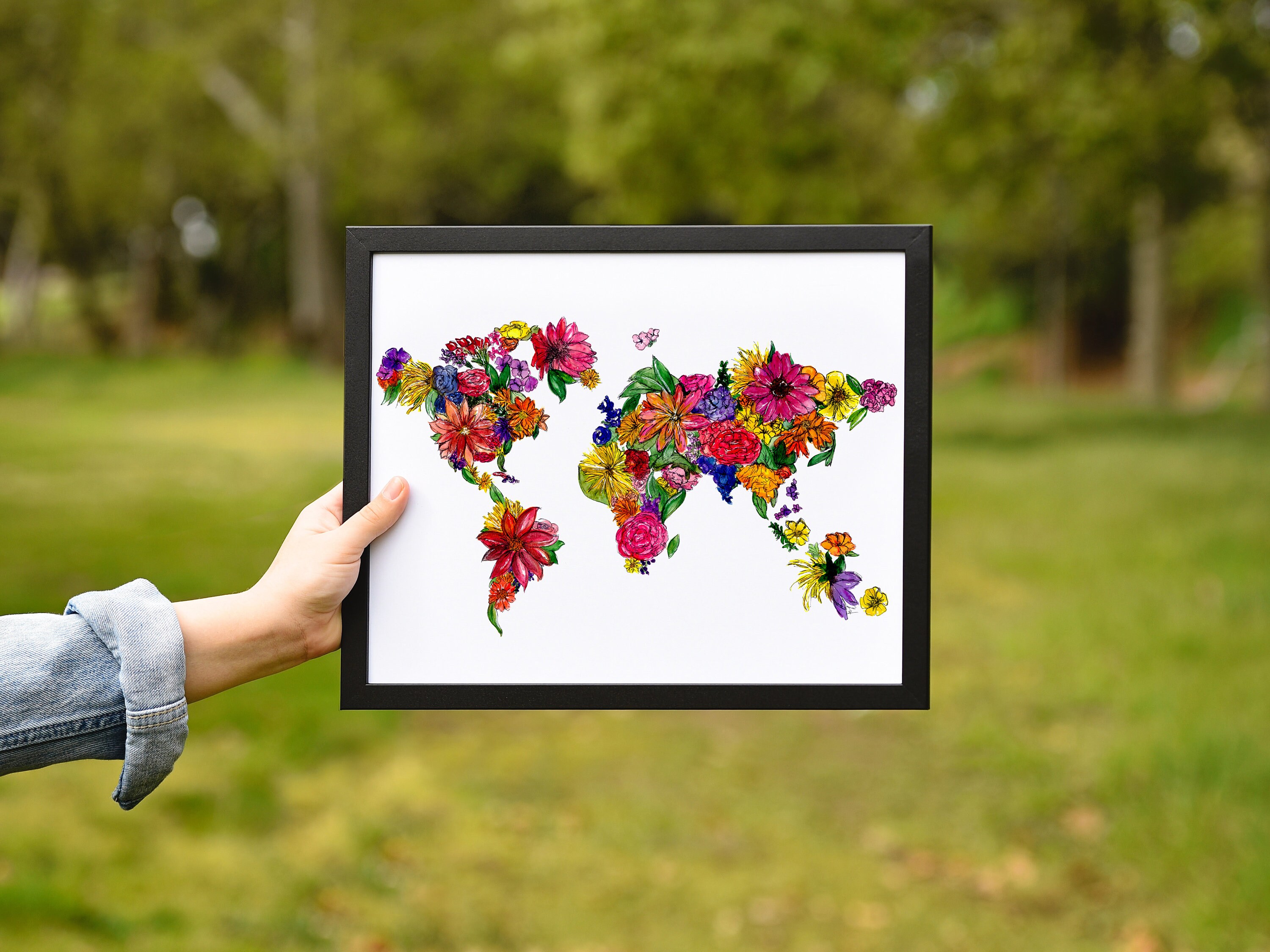 Floral World Map Art Print: Watercolor Travel Artwork - Etsy
