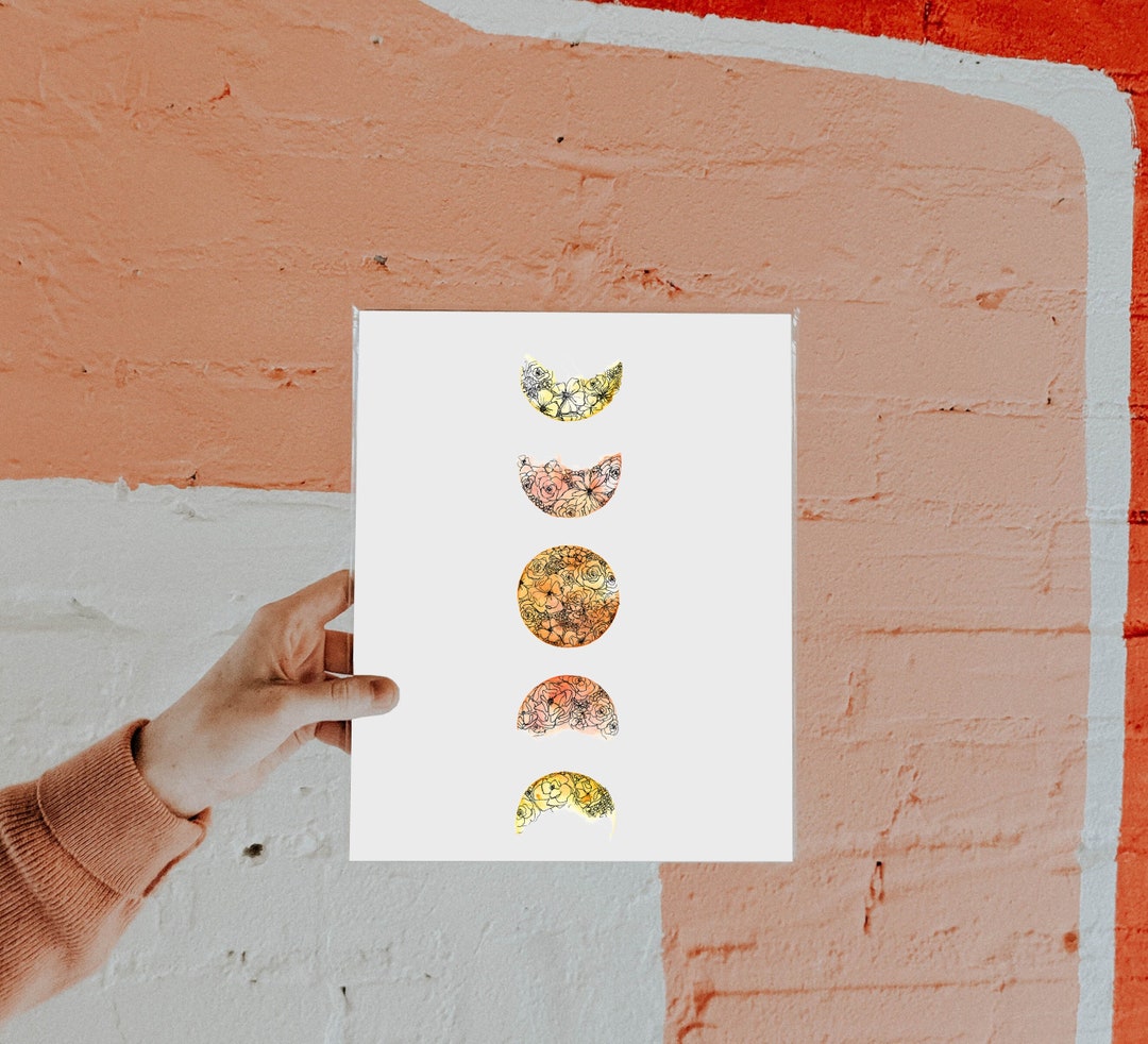Floral Moon Phases Art Print: Boho Watercolor Giclée - Etsy