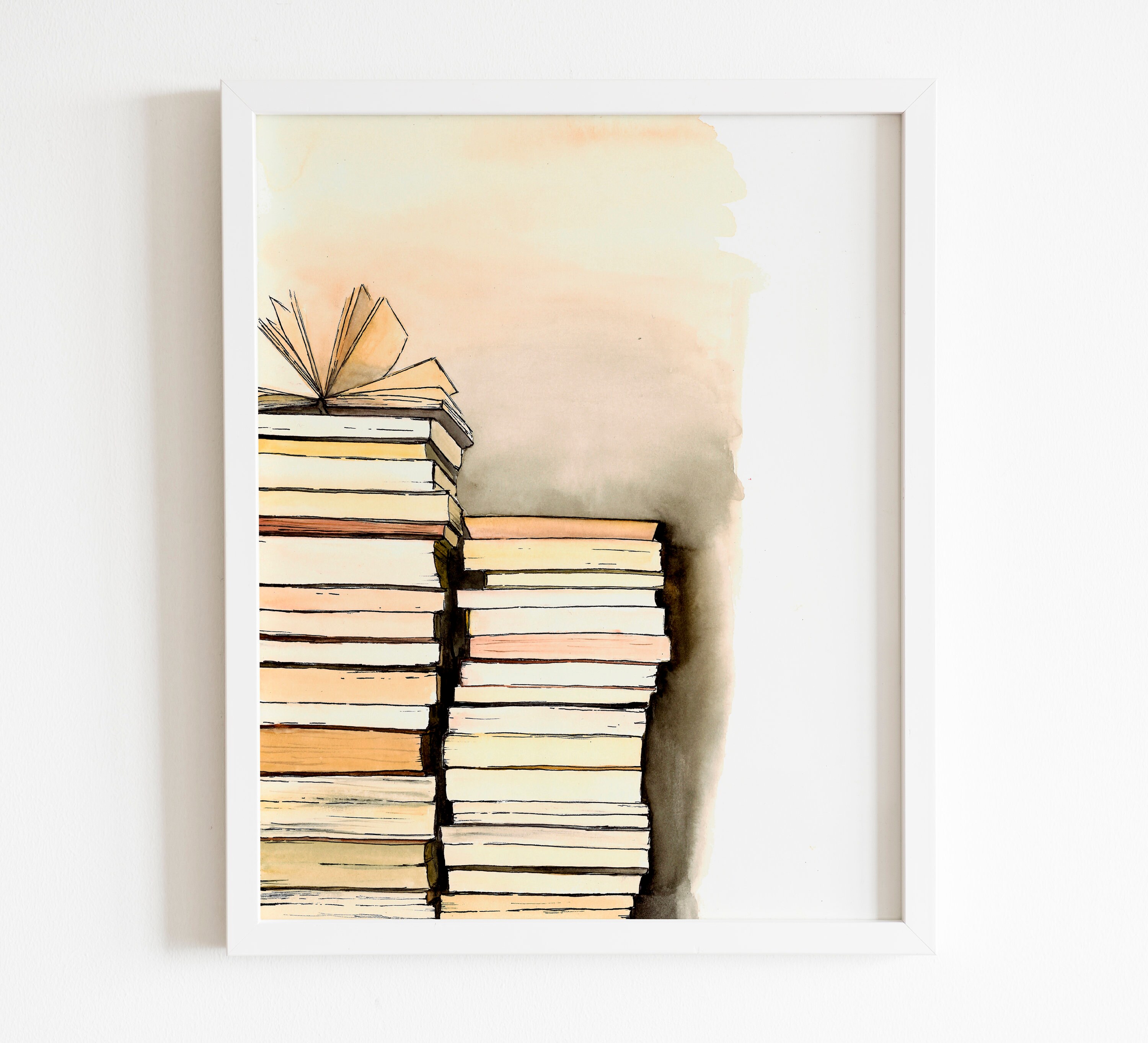 PERSONALIZED ART, Stack of Books Print, Custom Book Stack Watercolor  Painting, Book Lover Gift, Librarian Gift, Book Art Gift, Cute Wall Art 