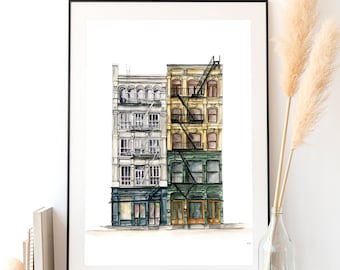 NYC Brownstone Watercolor Print: New York City Architecture