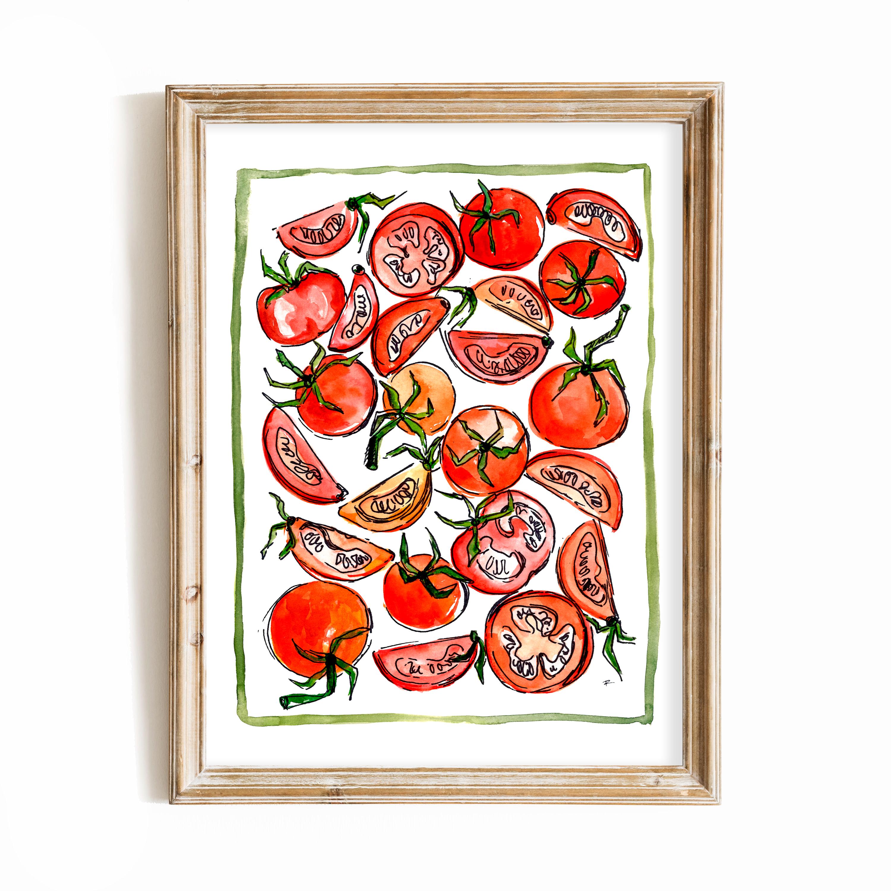 Tomato Pattern Watercolor Print | Tomatoes Illustration, Kitchen Artwork