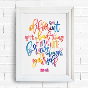 Luna Quote Watercolor Art Print | Being Different isn&#39;t a bad thing, Inspirational Wall Art, Inspirational Quote, Baby Shower Gift