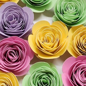 Paper Flowers 3D 20 Pieces 2&quot; in Diameter.  4 of Each Color. Blue Green Pink White Purple Wedding Showers Baby Showers Home Decor Birthday