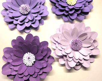 Paper Purples Dark Light  Flower 4 Pieces 1 each 4" in Diameter.  Wedding Showers Baby Showers Home Decor Birthday Graduation Topper Door