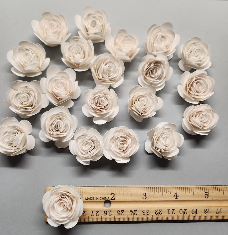 Rose Flower Ruler White Rolled Rose 3D Paper Flowers. You Get 30 Pieces of 1.00