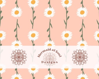 Daisy Love seamless repeat pattern, digital pattern, fabric design.