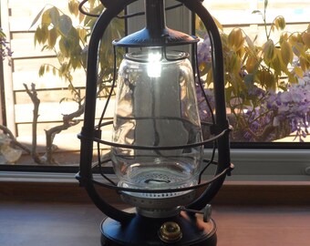 Unique, Rustic Ceiling Lamp or Desk Lamp / Table Lamp repurposed  from a Vintage Storm Lantern