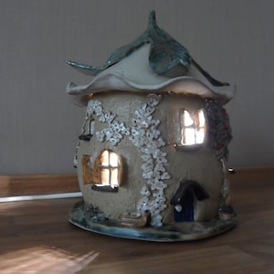 Handmade, Hand Painted , Pottery "Cookie Jar" Ornamental Feature repurposed as a Rustic, Feature Lamp