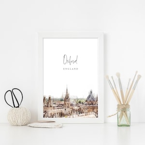 Oxford Aquarell Illustration Illustration Druck, Skyline Stadtbild, Oxford Universität, Oxfordshire / Cotswolds Reise Poster