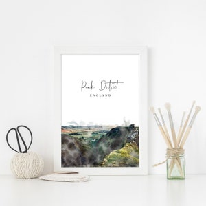 Peak District Watercolour Painting Illustration Print, Derbyshire Mountains Wall Art, Bakewell / Chatsworth, British Travel Poster Postcard