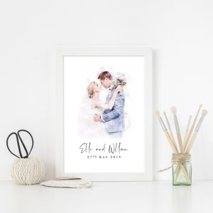 Personalisierte Hochzeitspaar Porträt Druck Benutzerdefinierte Aquarell Malerei Illustration Verlobung Jahrestag Braut Bräutigam Erste Tanz Kunst Geschenk