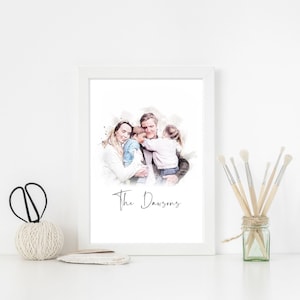 Personalisiertes Familien Porträt Druck / individuelle Aquarell Illustration - Geschenk Familie/Großeltern, Muttertag/Vatertag