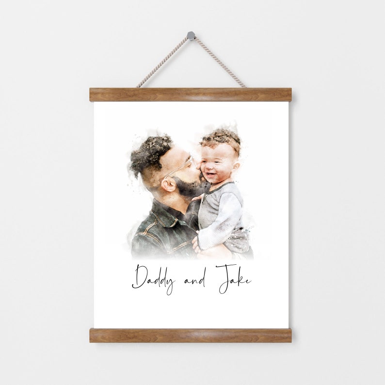 Personalised Dad Portrait Print / Custom Watercolour Painting Illustration Father's Day Present, Dad and Baby Daughter / Son Birthday Gift image 7