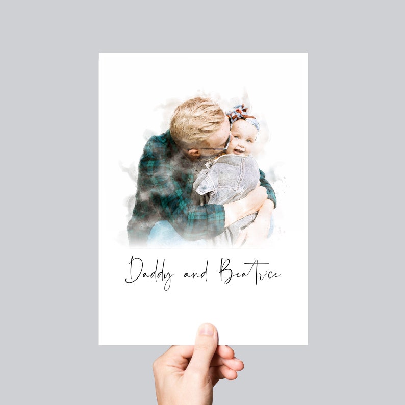 Personalised Dad Portrait Print / Custom Watercolour Painting Illustration Father's Day Present, Dad and Baby Daughter / Son Birthday Gift image 6