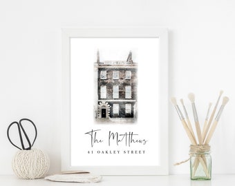Personalised House Portrait Print / Custom Watercolour Painting Illustration - Housewarming Gift, New Home, First Home, Family Gift