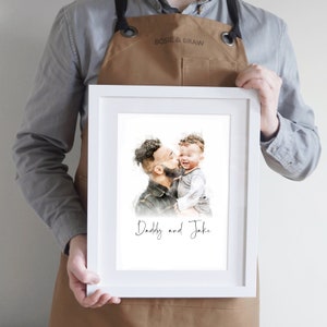 Personalised Dad Portrait Print / Custom Watercolour Painting Illustration Father's Day Present, Dad and Baby Daughter / Son Birthday Gift image 3