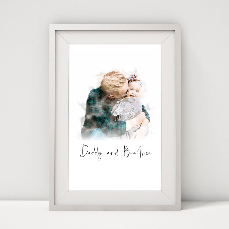 Personalised Dad Portrait Print / Custom Watercolour Painting Illustration Father's Day Present, Dad and Baby Daughter / Son Birthday Gift image 8