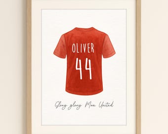 Personalisierte Fußball Wandkunst, individuelles Team-Shirt-Kit mit Name & Nummer, Fußballfan Geschenk für Vatertag, Vatertag, Kinder oder Jungen Dekor