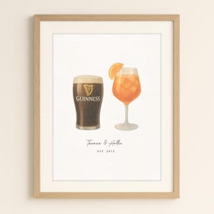 Personalisierte Paare Getränke Druck, Benutzerdefinierte Aquarell Cocktails, Signatur Lieblingsgetränke Illustration, Bar Kunst, Geschenk zum Hochzeitstag