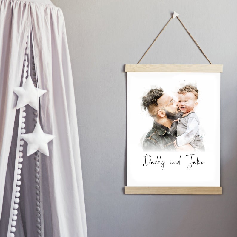 Personalised Dad Portrait Print / Custom Watercolour Painting Illustration Father's Day Present, Dad and Baby Daughter / Son Birthday Gift image 5