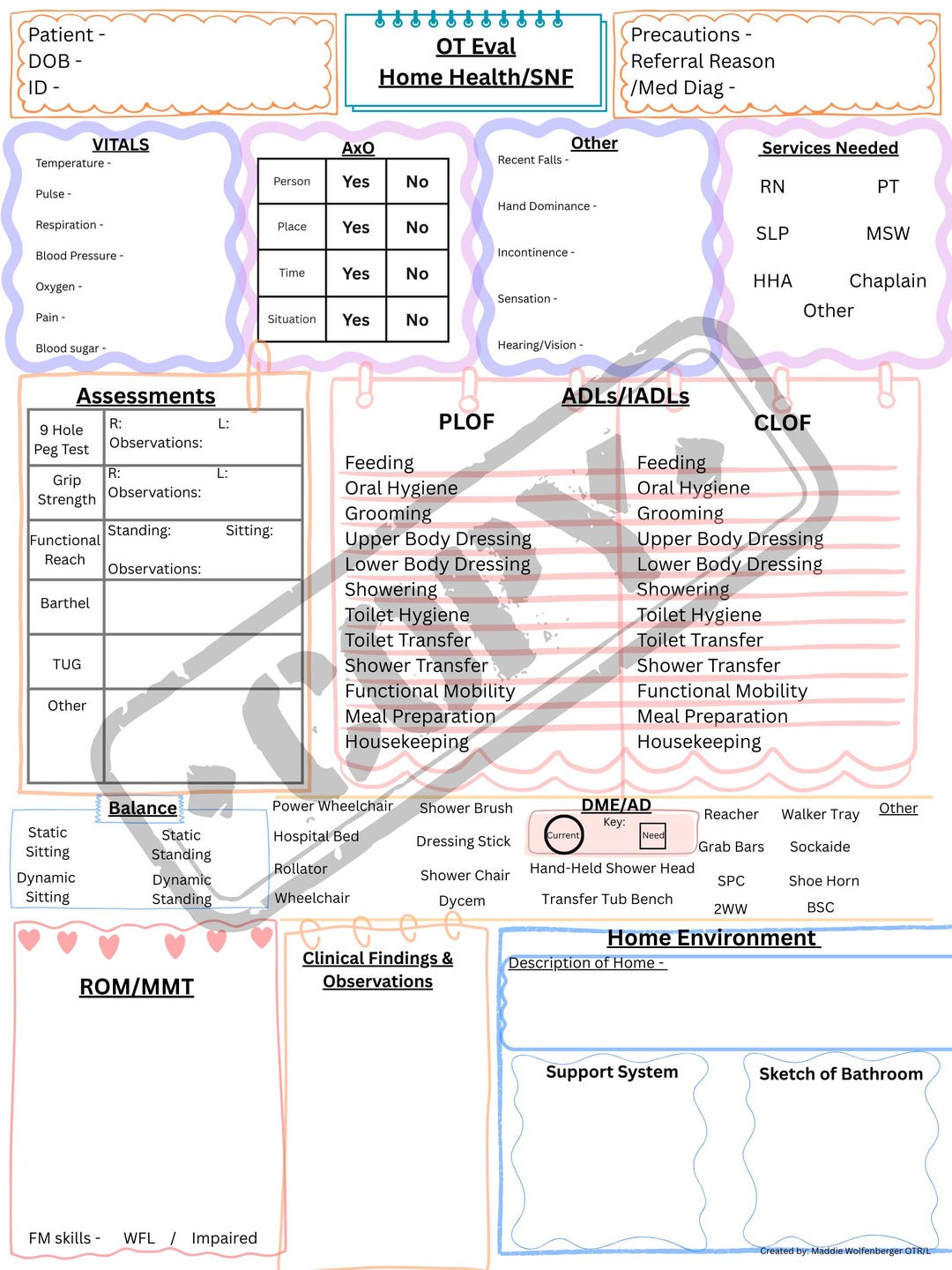 Occupational Therapy Evaluation Template - Etsy