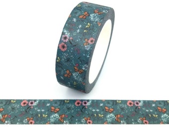 Butterflies and Flowers, 1m/10m Option, Washi Tape, Scrapbooking Washi Tape, 1m Sample Washi Tape, 10m Full Roll Washi Tape