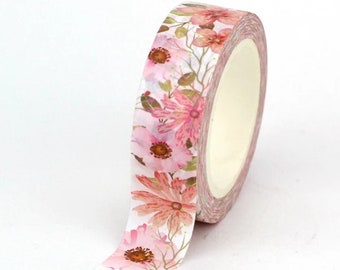Pink Flowers, Washi Tape, Scrapbooking Washi Tape, 10m Full Roll Washi Tape
