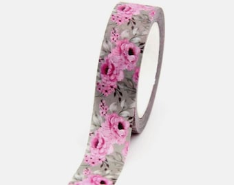 Washi Tape, Pink Flowers, 1m/10m Length Option Washi Tape, Scrapbooking Washi Tape, 1m Sample Washi Tape, 10m Full Roll Washi Tape