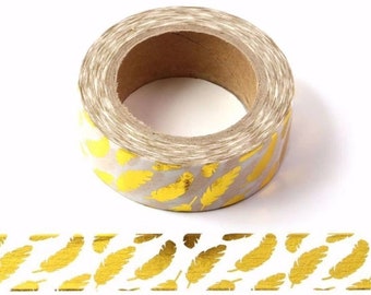 Feathers, Gold Foil, Washi Tape, Scrapbooking Washi Tape, 10m Full Roll Washi Tape, DIY Craft Project Tape